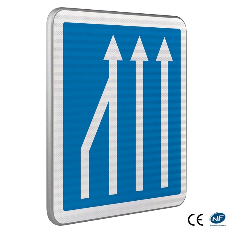 Panneau C28X3 - Réduction de 4 à 3 voies sur route à chaussées séparées